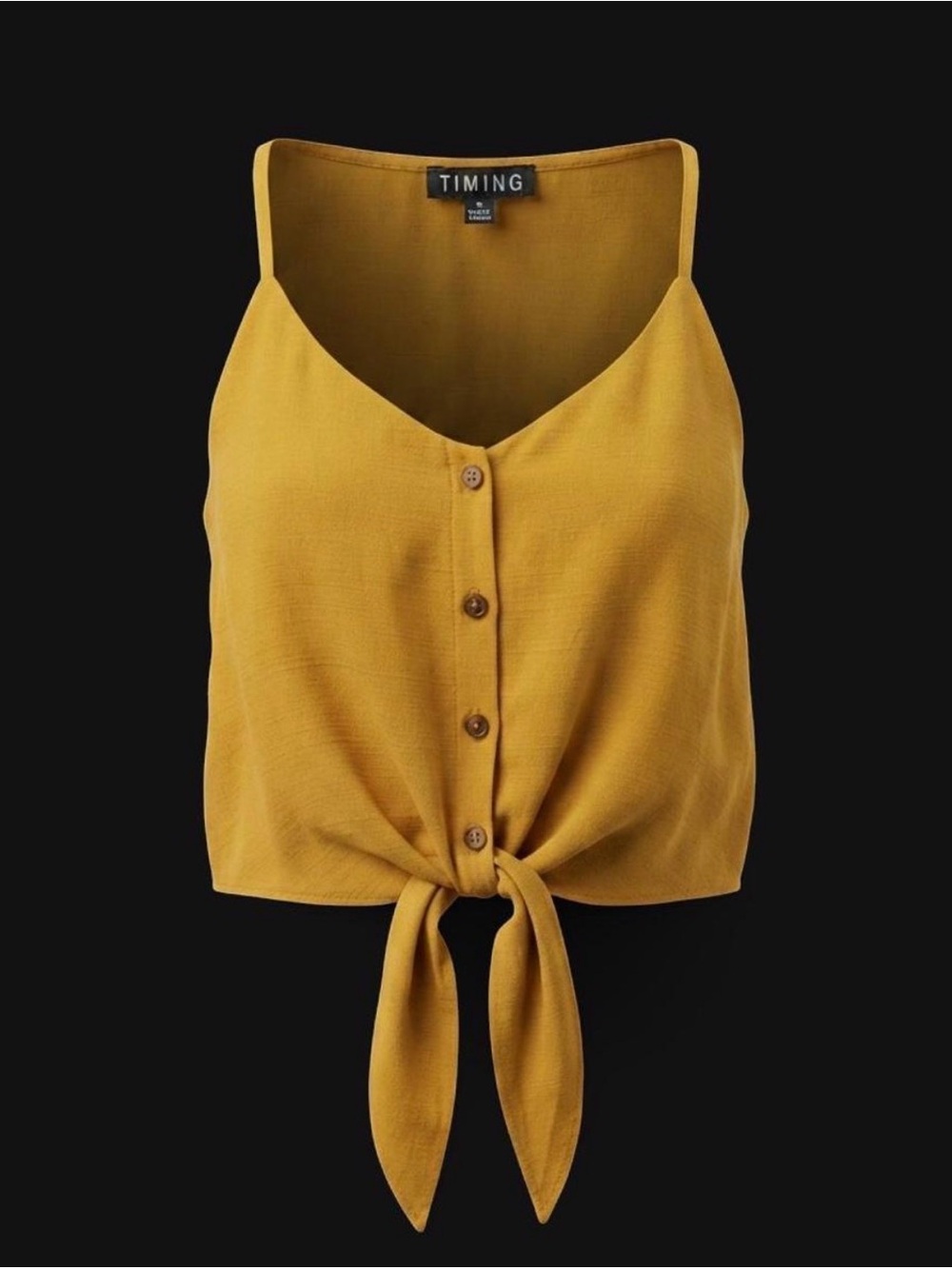 TIMING Mustard Yellow Button-Front Tie Front Cami Crop Top Size S